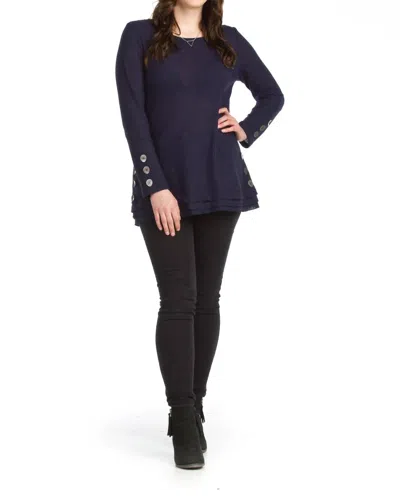 Papillon Button Detail Waffle Top In Navy In Black