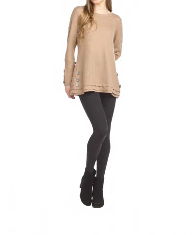Papillon Button Detail Waffle Top In Taupe In Brown