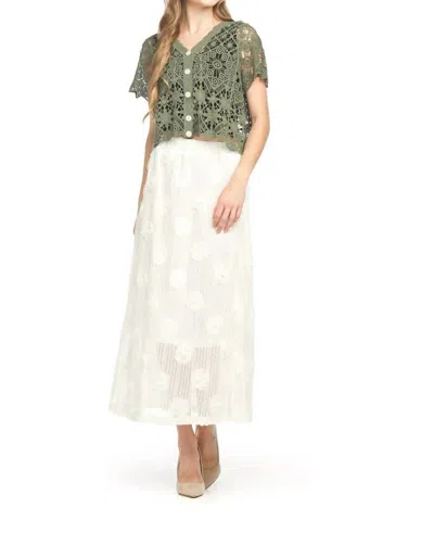 Papillon Button Front Short Sleeve Crochet Top In Olive In Green