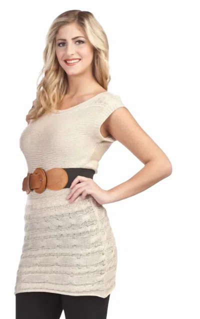 Papillon Cable Knit Cap Sleeve Sweater Dress With Belt In Beige In Neutral