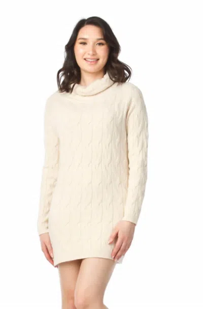 Papillon Cable Knit Cowl Neck Sweater Dress In Cream In Neutral