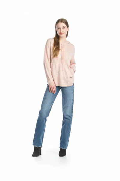 Papillon Cable Knit Hooded Sweater With Pockets In Blush In Neutral