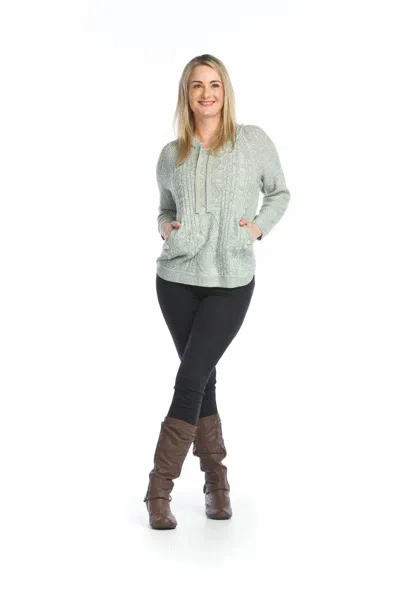 Papillon Cable Knit Hooded Sweater With Pockets In Sea Foam In Green