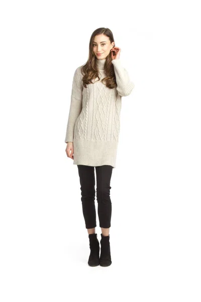 Papillon Cable Knit Sweater Dress With Ribbing Detail In Cream In Neutral