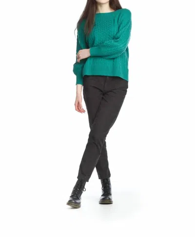 Papillon Cable Knit Sweater With Ribbed Trim Detail In Sage In Green