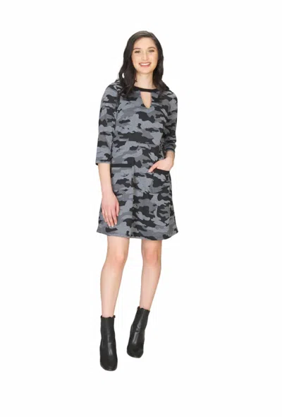Papillon Camo Keyhole Neck Dress In Grey In Multi