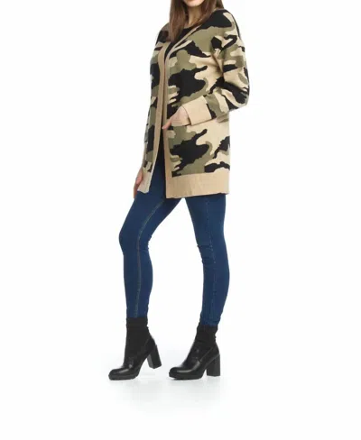 Papillon Camo Open Cardigan With Patch Pockets In Beige In Neutral