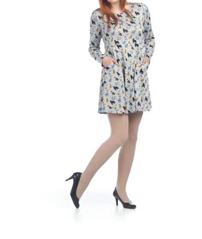 Papillon Cat Print Sweater Dress In Grey Multi In Blue