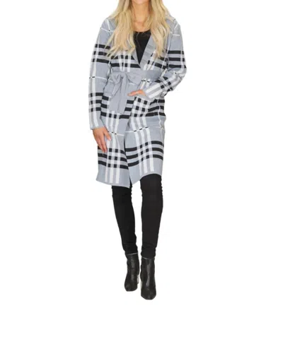 Papillon Check Hooded Cardigan In Grey In Multi