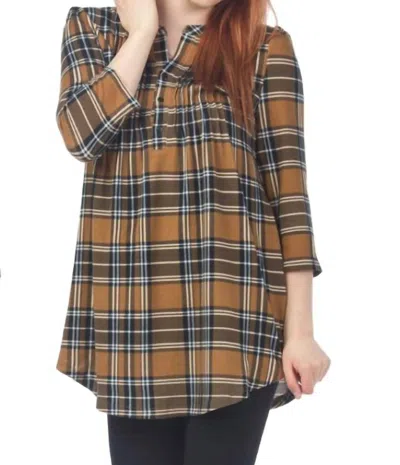 Papillon Check Pleated Tunic In Brown