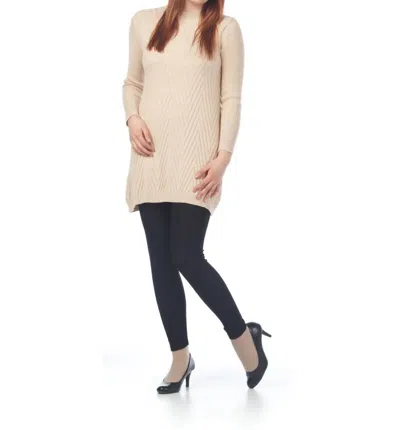 Papillon Chevron Design Mock Neck Knit Sweater Dress In Cream In Neutral