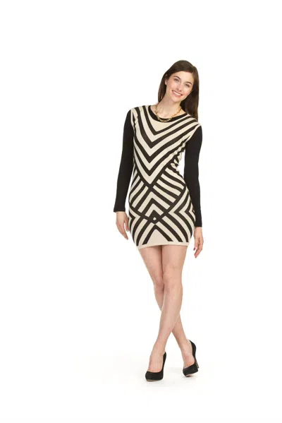 Papillon Chevron Sweater Dress With Lurex In Beige In Multi