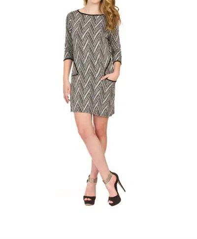 Papillon Chevron Sweater Dress With Pocket Trim Detail In Grey In Gray