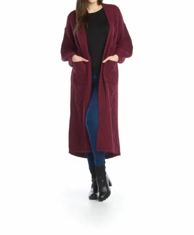 Papillon Chunky Oversized Cardigan With Pockets In Burgundy In Purple