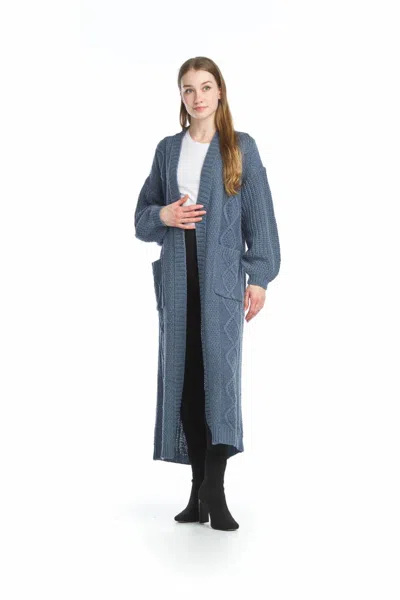 Papillon Chunky Oversized Cardigan With Pockets In Dark Blue Denim In White