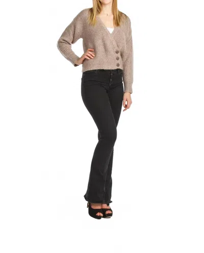Papillon Coconut Buttons Heathered Crop Cardigan In Taupe In Gray