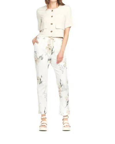 Papillon Collared Short Sleeve Button Front Blouse In Oatmeal In Orange