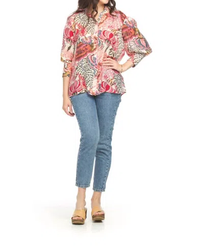Papillon Collated Button Front Blouse In Pink Bold Floral In Multi