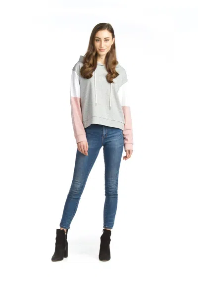 Papillon Color Blocked Hoodie With Pockets In Grey In Gray