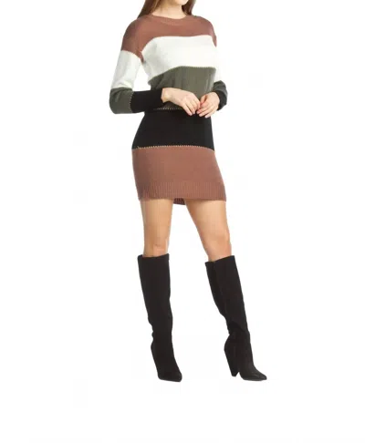 Papillon Color Blocked Knit Sweater Dress In Multi In Brown