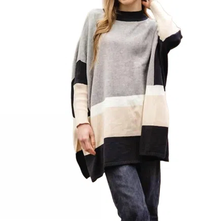 Papillon Color Blocked Poncho Sweater In Grey