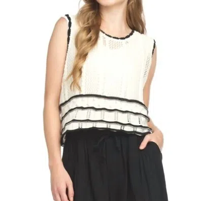 Papillon Contrast Trim Crochet Sleeveless Top In Cream In Multi