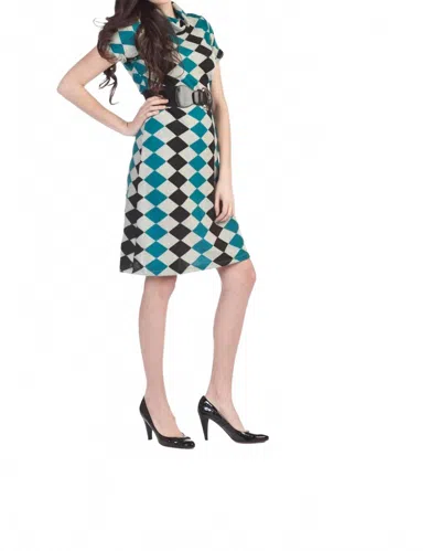 Papillon Cowl Neck Argyle Dress In Teal In Blue