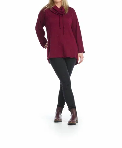 Papillon Cowl Neck Cable Knit Tunic Sweater In Wine In Burgundy