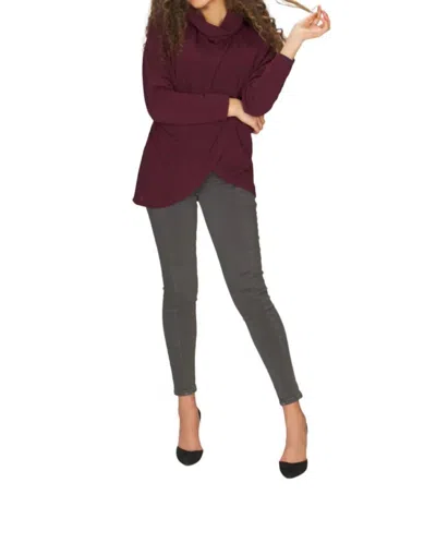 Papillon Cowl Neck Crossover Front Sweater In Wine In Burgundy