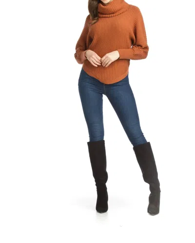Papillon Cowl Neck Ribbed Sweater In Rust In Brown