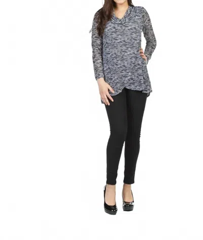 Papillon Cowl Neck Stripe Crossover Sweater In Navy Multi In Gray