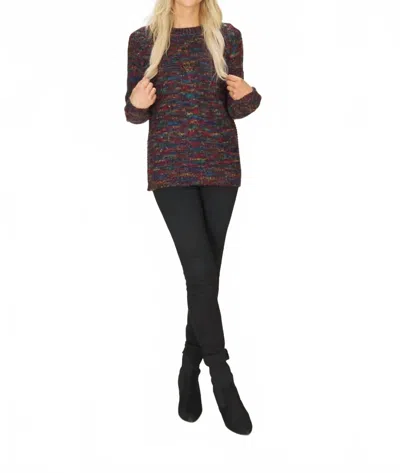 Papillon Crew Long Sleeve Sweater In Multi In Burgundy
