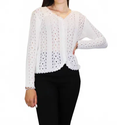 Papillon Crochet Knit Button Front Cardigan In White