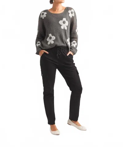 Papillon Daisy Print Sweater In Charcoal In Pink