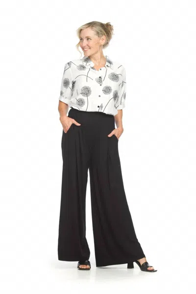 Papillon Dandalion Print Button Front Top In Ivory In Black