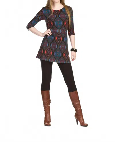 Papillon Diamond Print 3/4 Sleeve Sweater Dress In Multi In Black