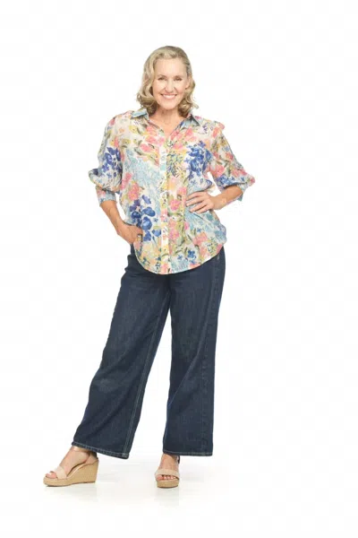 Papillon Ditsey Floral Button Front Blouse In Blue In White
