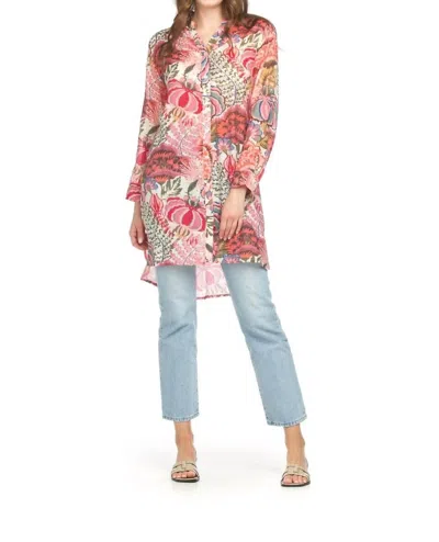 Papillon Ditsey Floral Button Front Tunic In Pink In Multi
