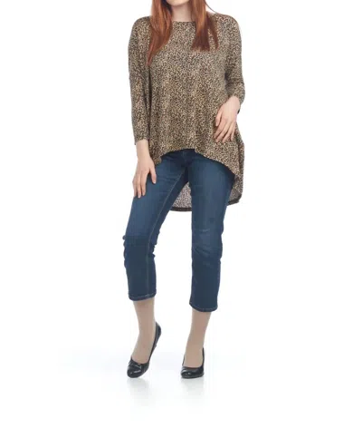 Papillon Ditsy Leopard High Low Sweater In Tan In Gray