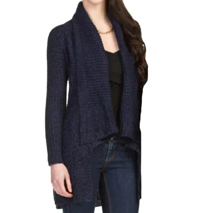 Papillon Drape Collar Heathered Cardi With Pockets In Cobalt In Blue