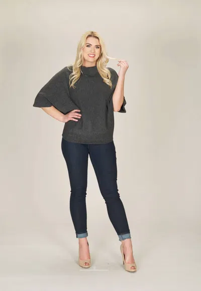 Papillon Drape Neck Poncho Sweater In Charcoal In Black