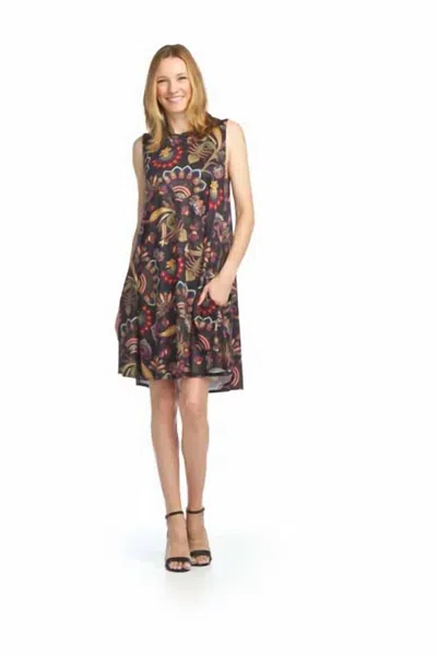 Papillon Elizabeth Floral Pattern Sleeveless A-line Dress In Black With Multi Color
