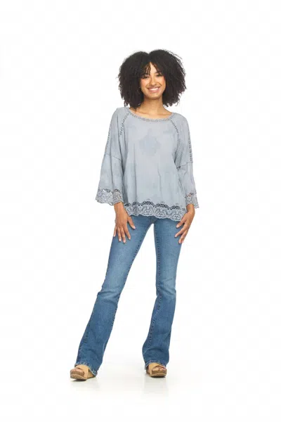 Papillon Embroidered Bell Sleeve Blouse In Periwinkle In Blue