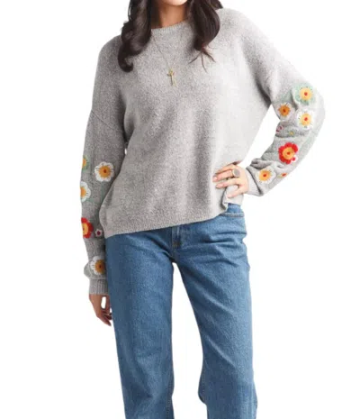 Papillon Embroidered Heathered Terry Pullover Sweater In Grey In Gray