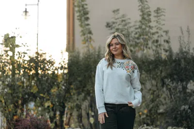 Papillon Embroidered Sweatshirt In Grey In Blue