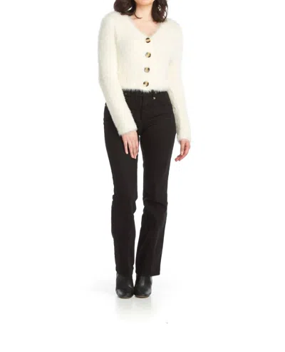 Papillon Eyelash Crop Button Front Cardigan In White In Multi