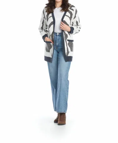 Papillon Eyelash Zebra Cardigan With Patch Pockets In Grey In Gray
