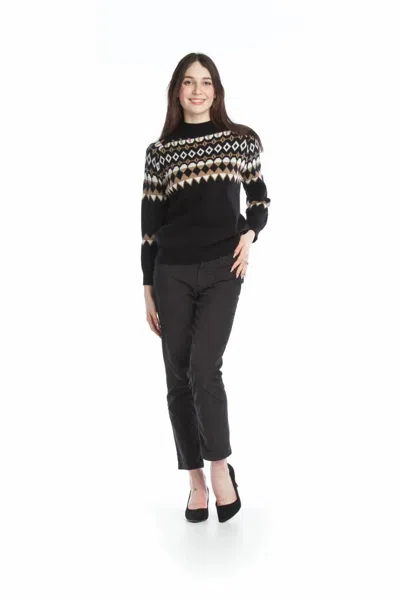Papillon Fairisle Knit Mock Neck Sweater In Black