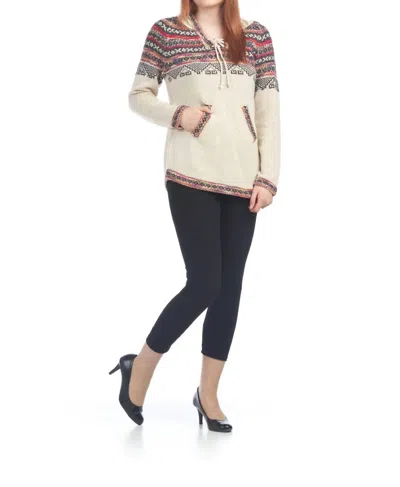 Papillon Fairisle Print Hooded Pullover In Stone In White