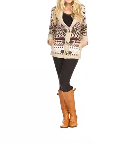 Papillon Fairisle Shawl Collar Toggle Cardigan In Beige In Multi